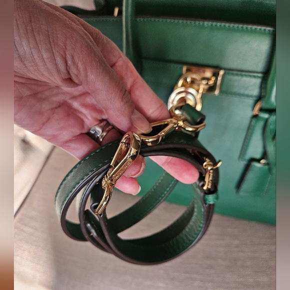 Michael Kors Hamilton Traveler Green Leather Satchel Bag - Picture 16 of 17
